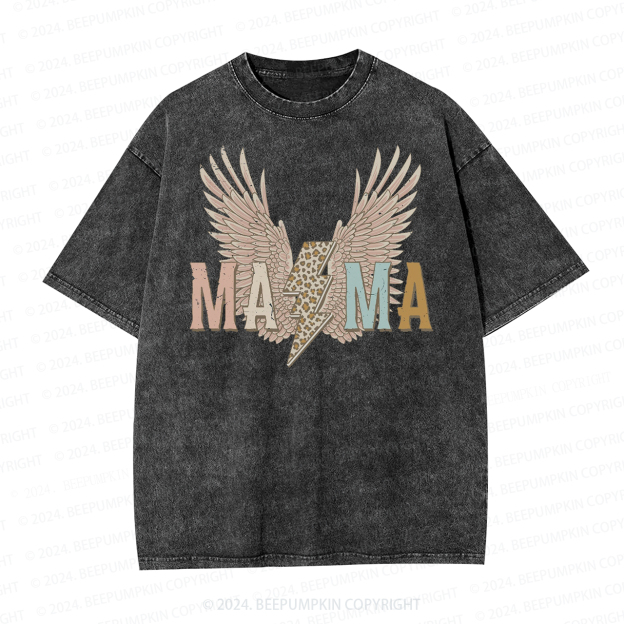 Distressed Wings Leopard Bolt Mama Washed Tees