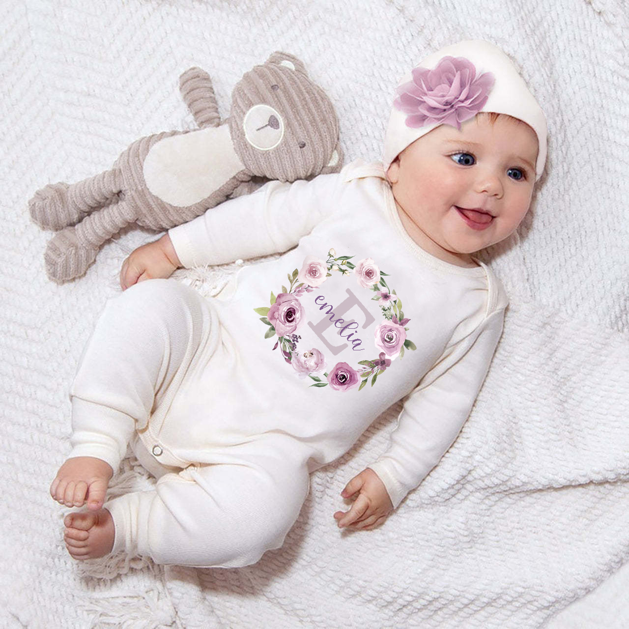 Personalized Baby Girl Going Home Outfit Purple Florals