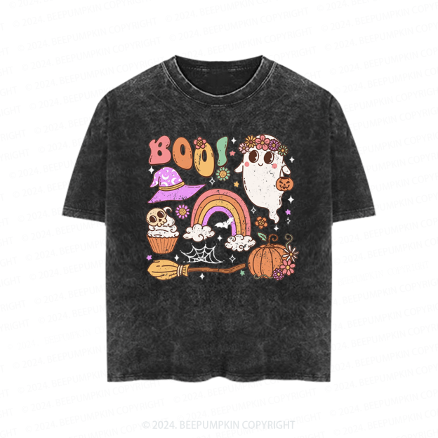 Retro Halloween Ghost  Toddler&Kids Washed Tees          