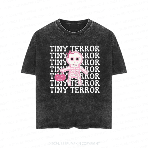 Tiny Terror Pink Halloween Toddler&Kids Washed Tees          