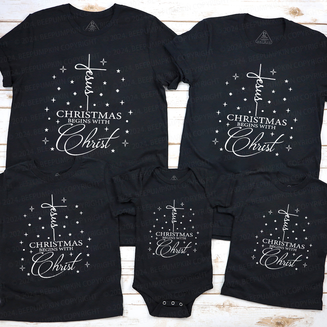Jesus Christmas Begins With Christ Christmas Matching T-Shirts