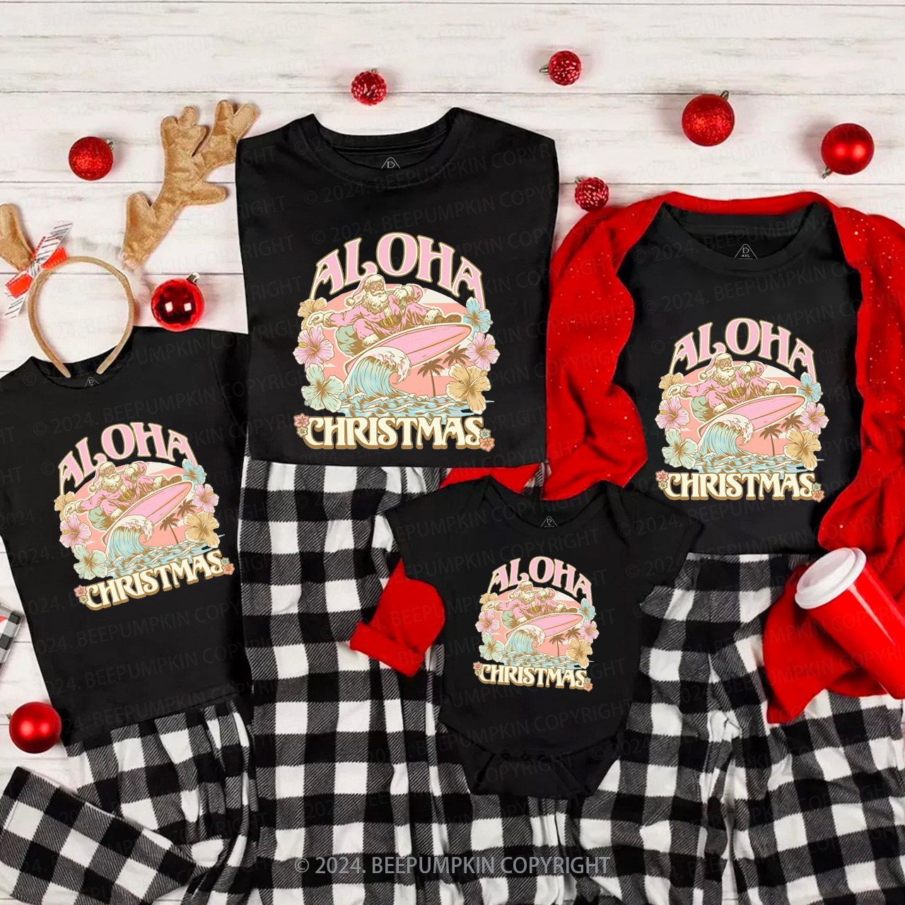 Funny Santa Hawaiian Christmas Family Matching T-Shirts