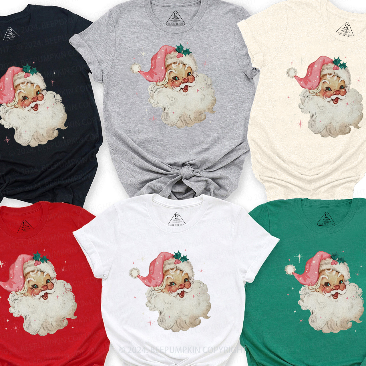 Retro Pink Santa Christmas Family Matching T-Shirts