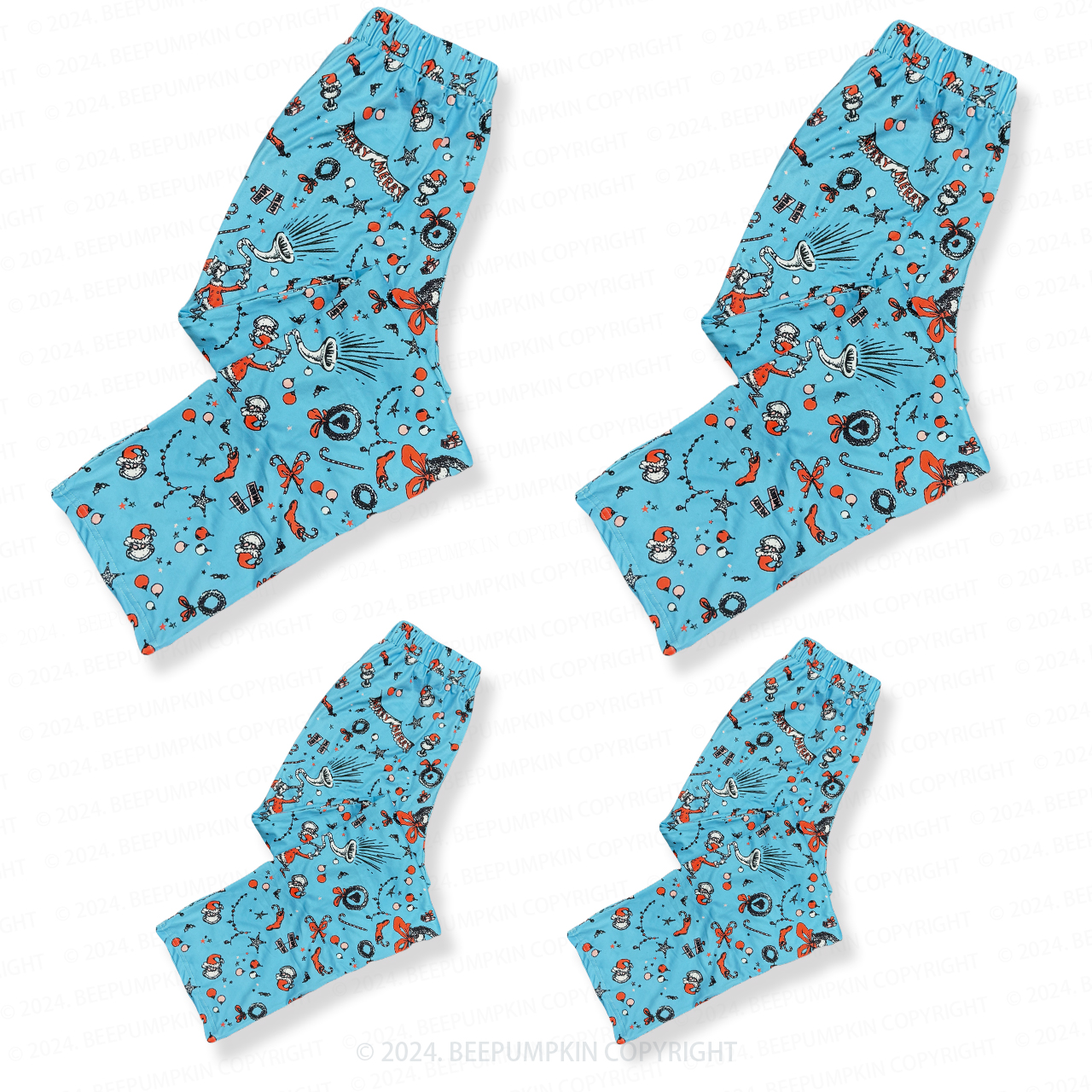 Blue Green Monster Grinch Family Matching Pajama Pants