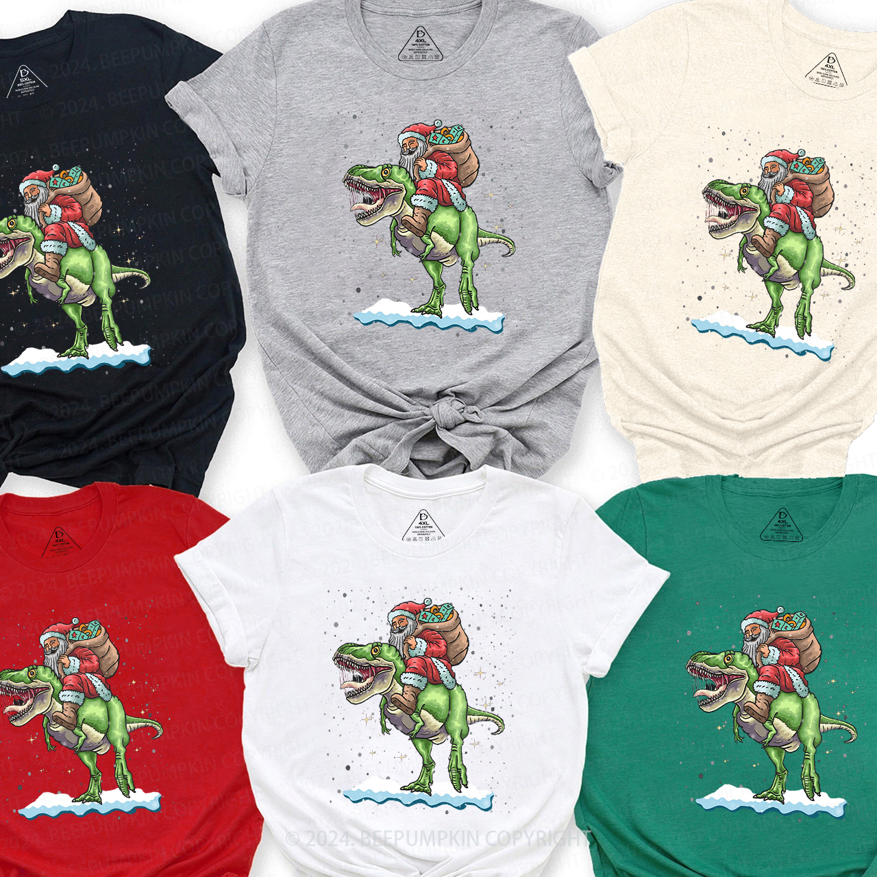 Santa Riding Dinosaur Family Matching T-Shirts