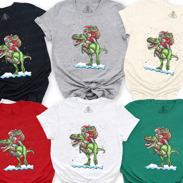 Santa Riding Dinosaur Family Matching T-Shirts