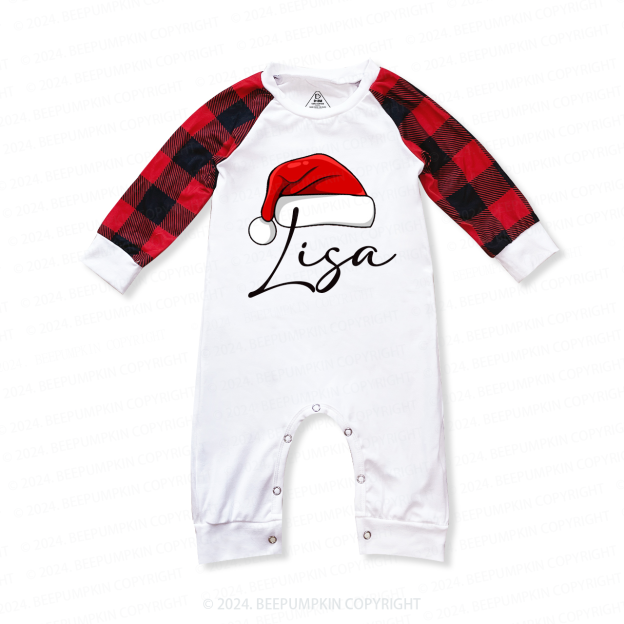 Personalized Name Cute Santa Red Hat Family Matching Pajamas
