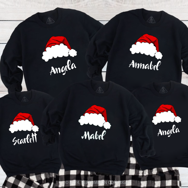 Personalized Christmas Red Crew Hat Family Christmas Sweatshirt