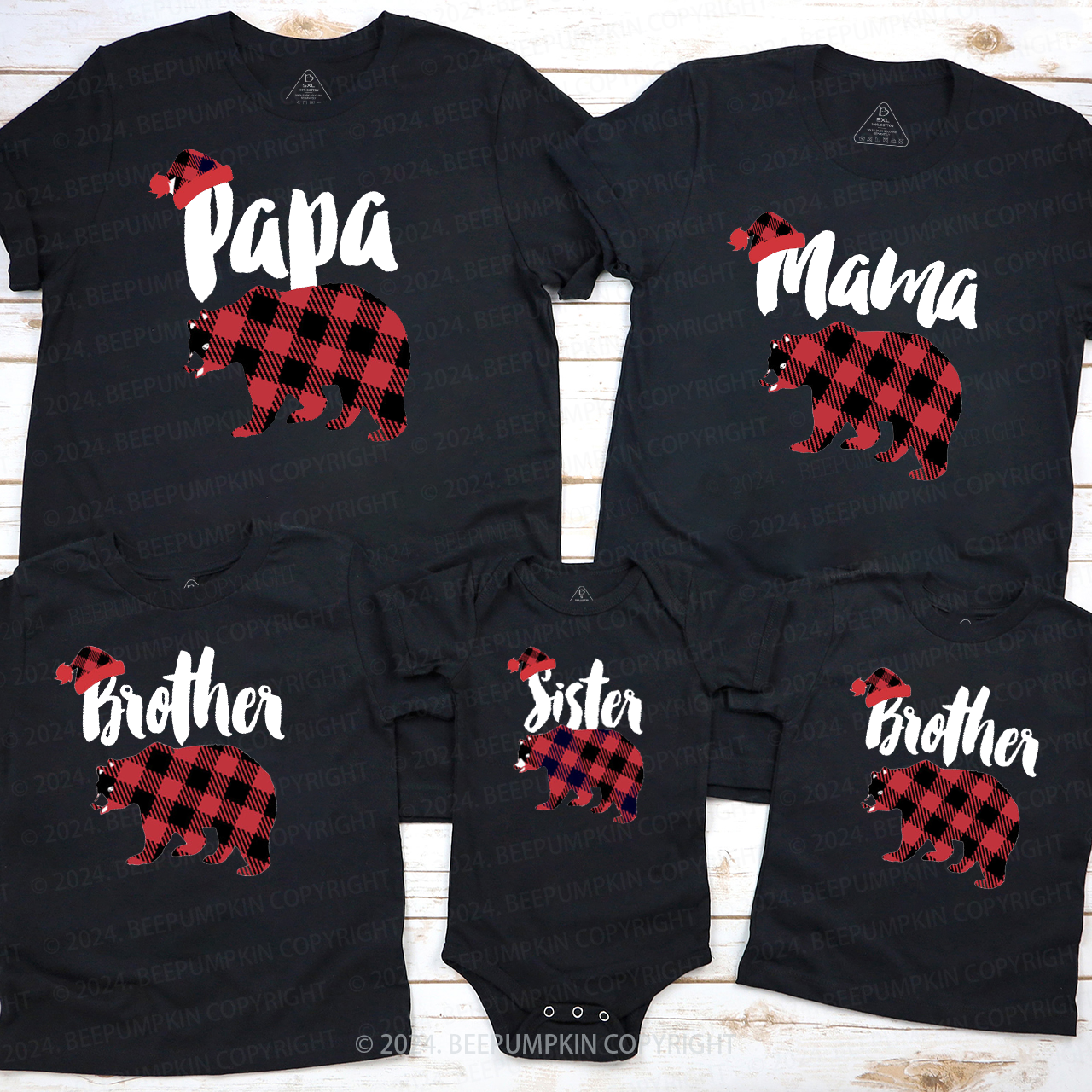 Personalized Plaid Bear Family Matching T-Shirts