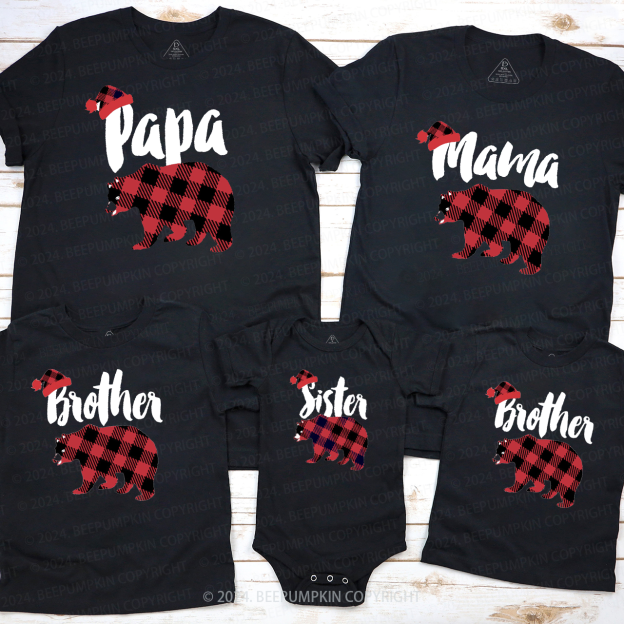 Personalized Plaid Bear Family Matching T-Shirts