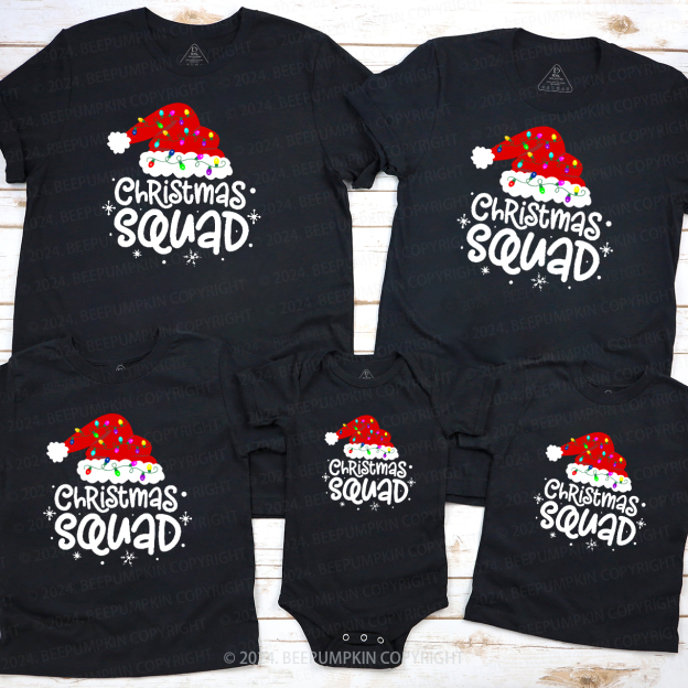 Christmas Squad Santa Hat Lights Family Matching T-Shirts