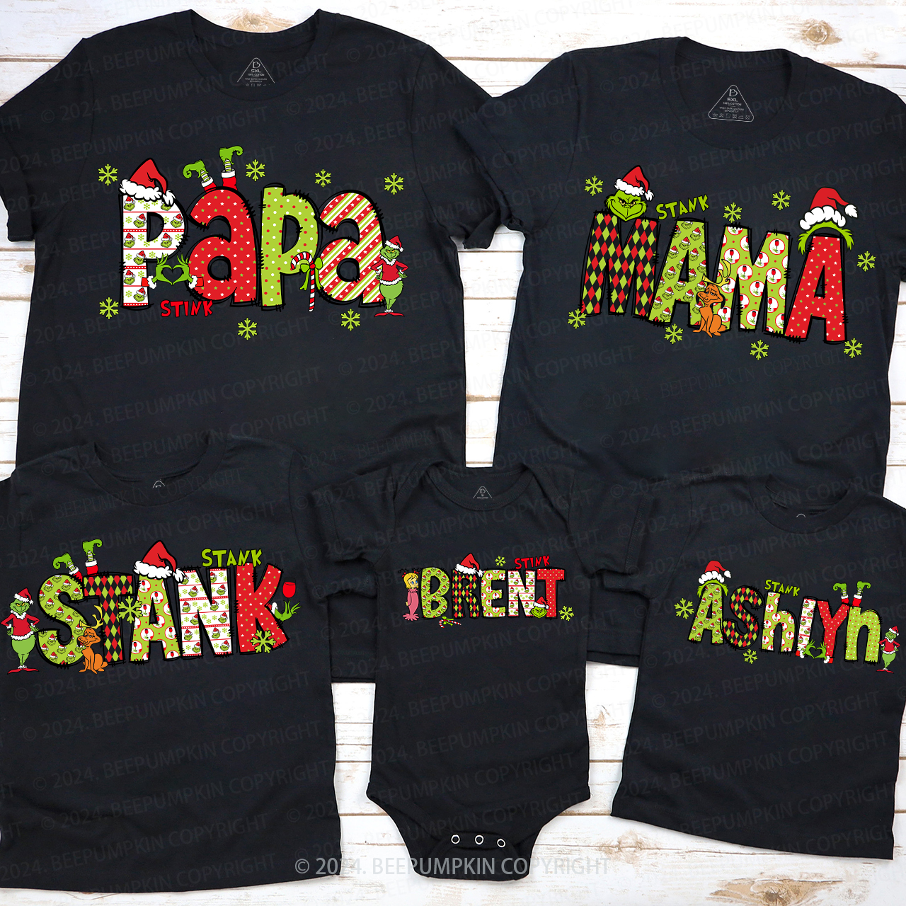 Personalized Christmas Doodle Letters Family Matching T-Shirts Beepumpkin