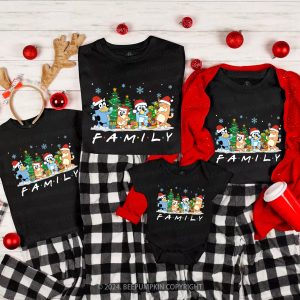 Image of Snowflake Cartoon Dog Christmas Party Family Matching T-Shirts Beepumpkin