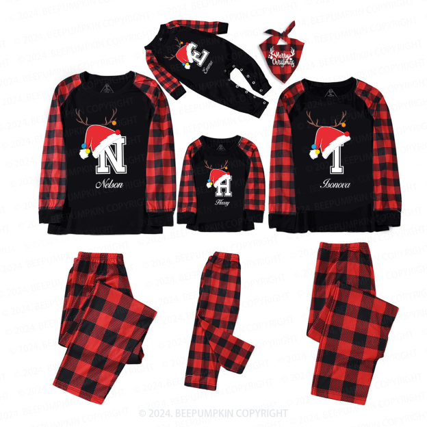 Personalized Christmas Hat Name Initial Family Matching Pajamas Beepumpkin