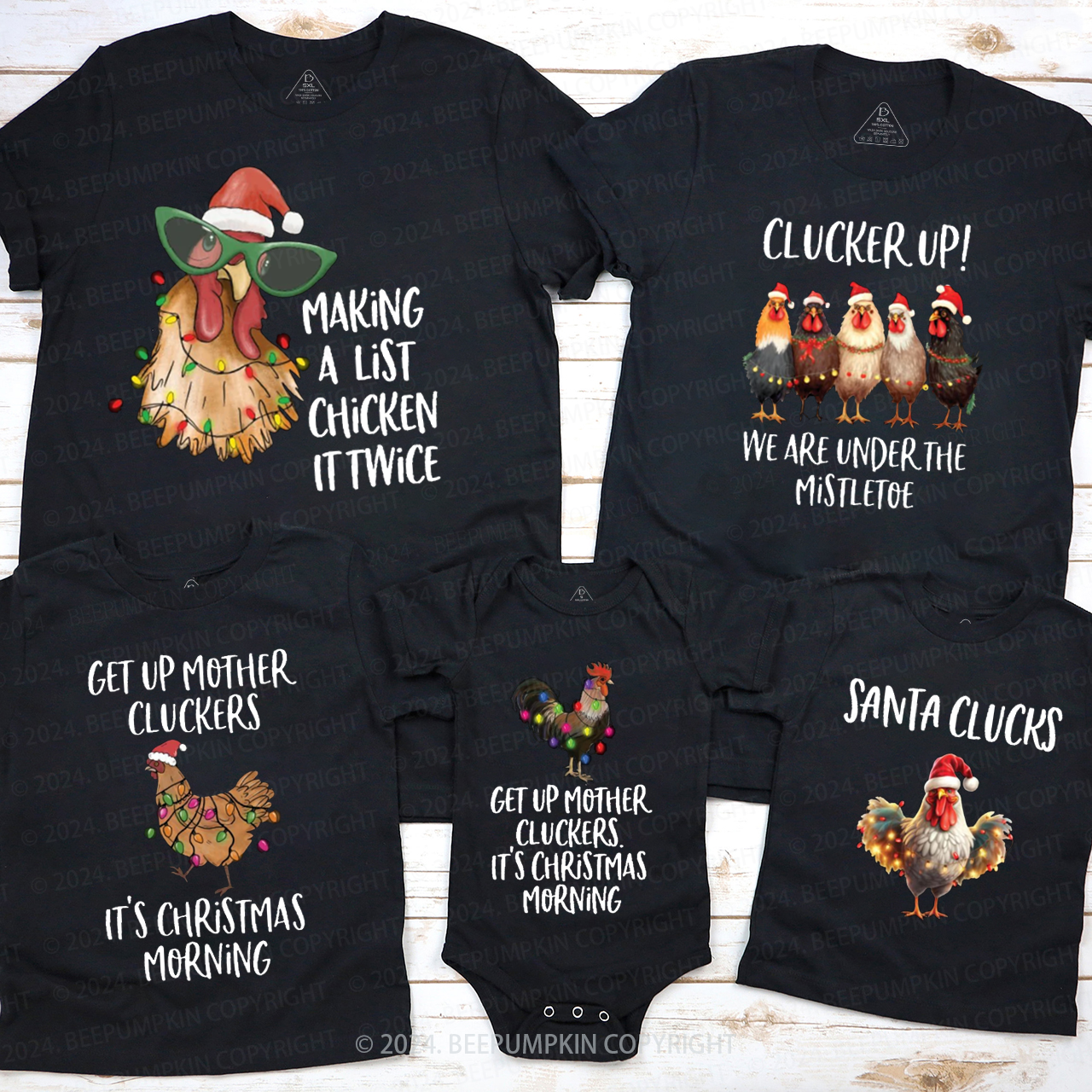 Funny Chicken Farm Christmas Matching T-Shirts Beepumpkin