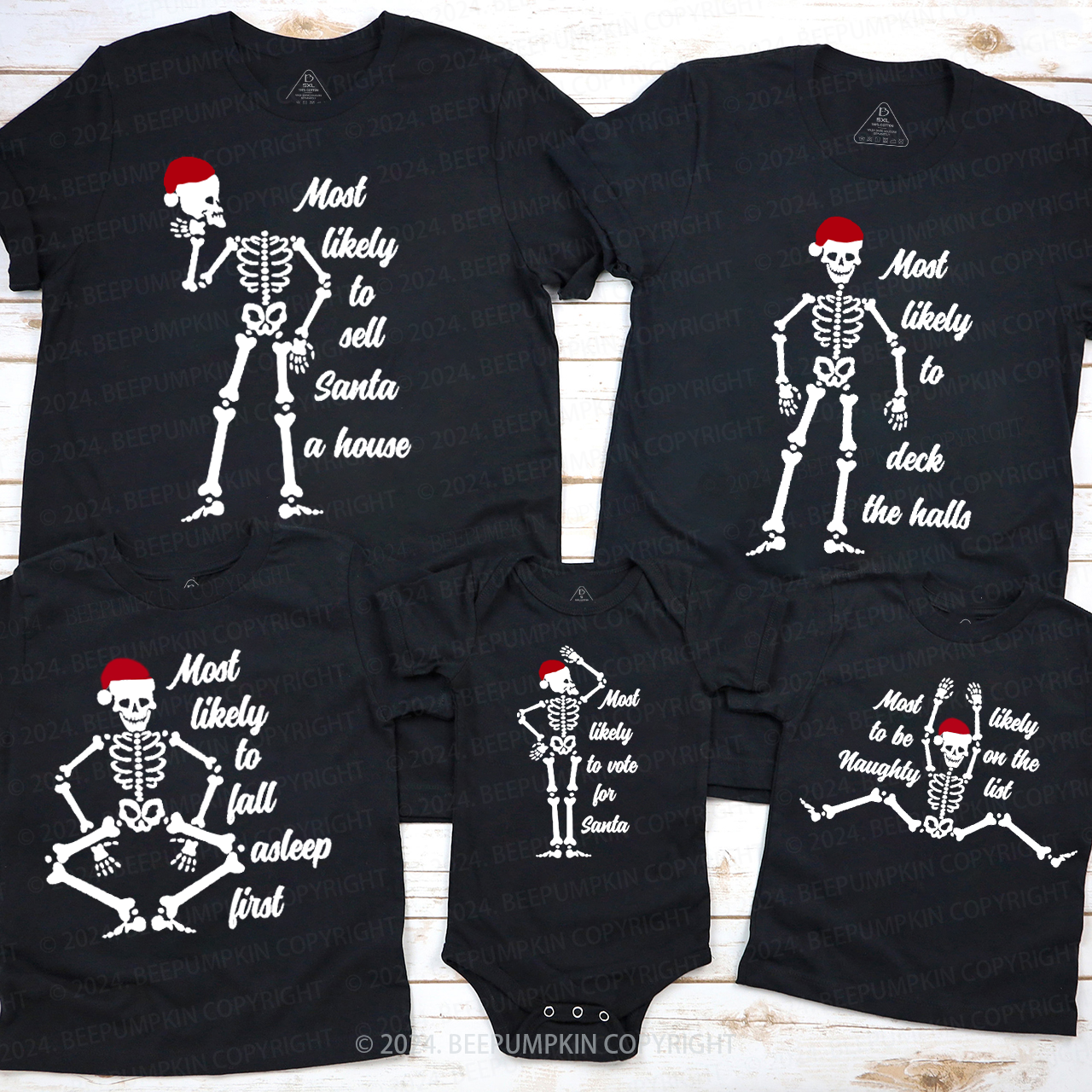 Most Likely To Bone Santa Hat Family Matching T-Shirts Beepumpkin