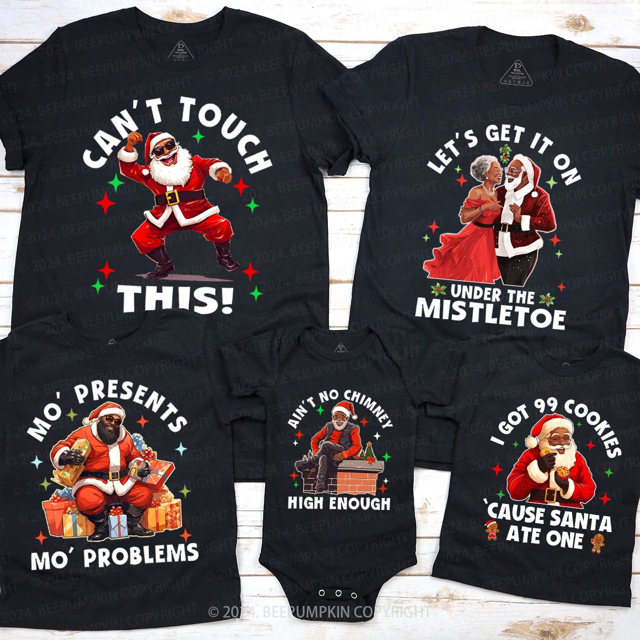 Black Santa Family Matching T-Shirts Beepumpkin
