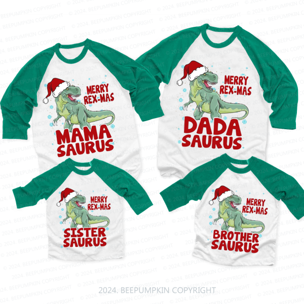 Image of Personalized Merry Rex-Mas Family Matching Raglan Sleeves T-Shirts Beepumpkin