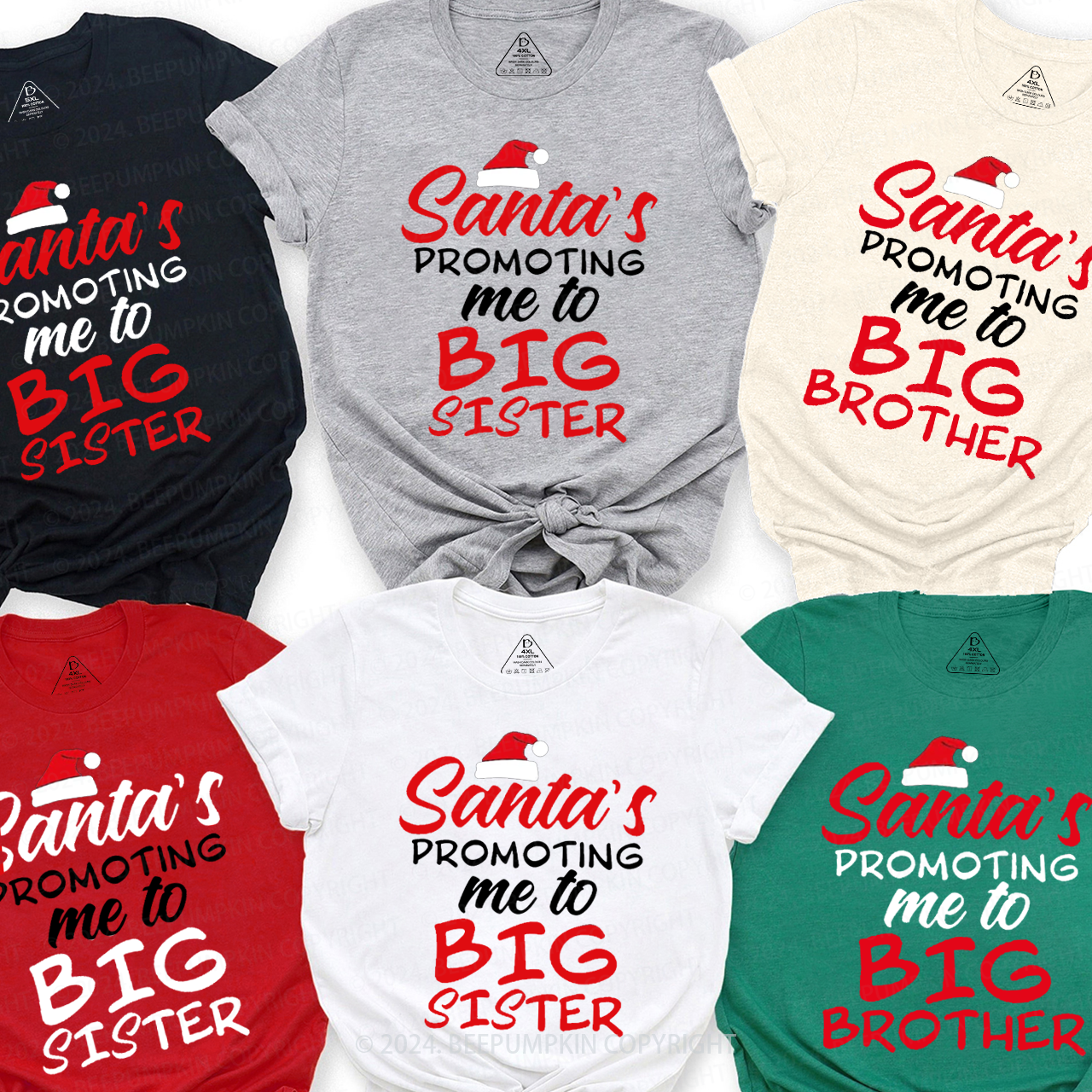 Santa's Promoting Me To Big Sis & Bro Christmas Matching T-Shirts Beepumpkin