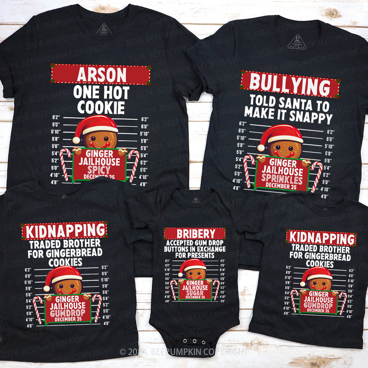 Personalized Gingerbread North Pole Correctional Christmas Matching T-Shirts Beepumpkin