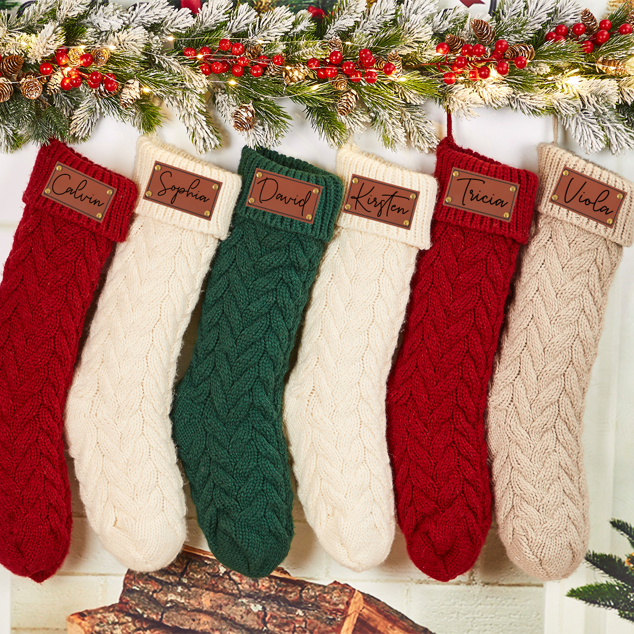 Knitted Socks Twisted Leaves Christmas Stockings Beepumpkin