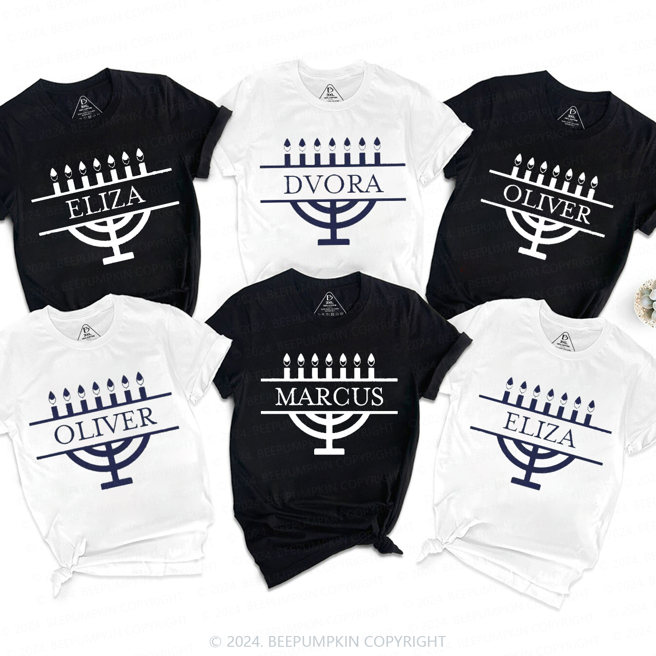 Personalized Menorah Family Hanukkah Family Matching T-Shirts