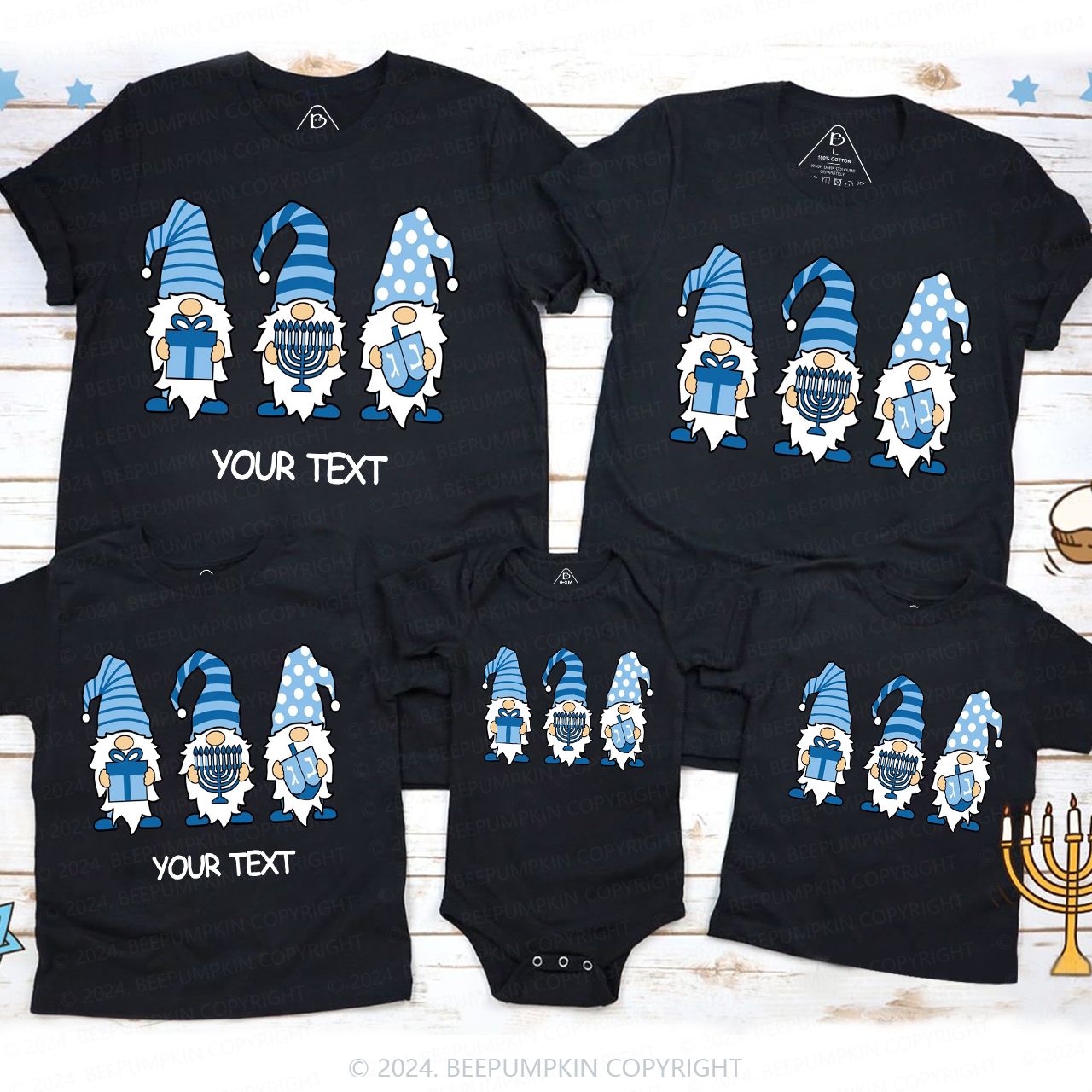 Personalized Hanukkah Gnomes Menorah Family Matching T-Shirts 