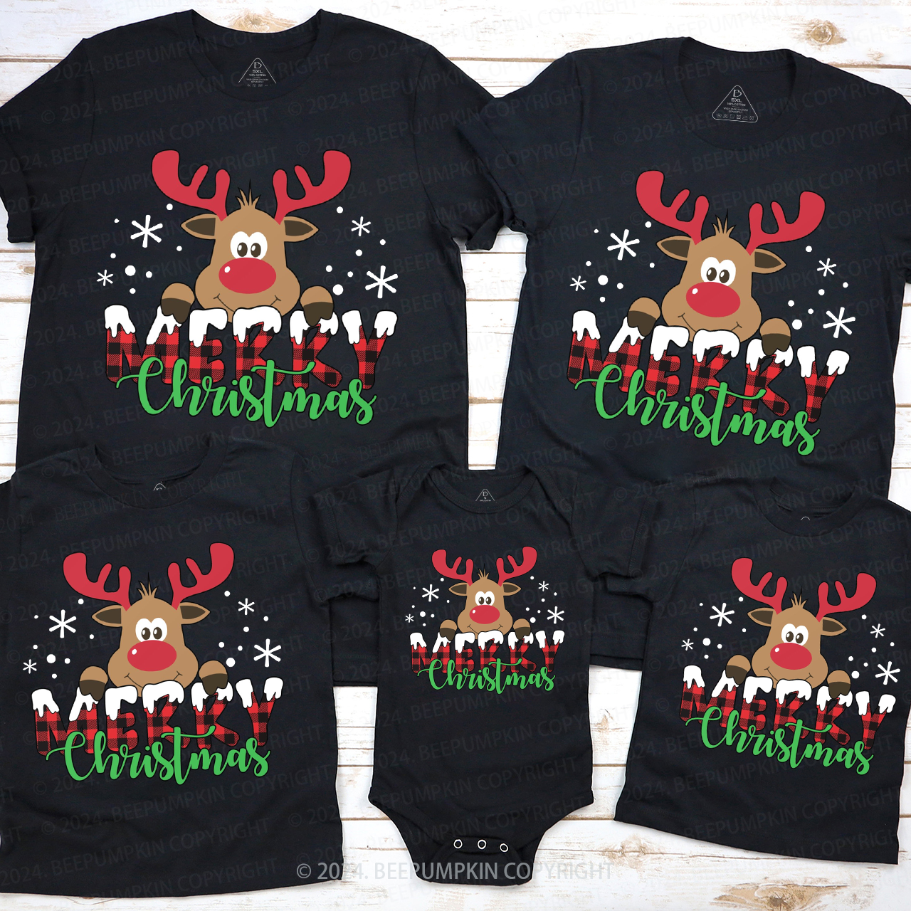 Merry Christmas Holiday Reindeer Matching T-Shirts Beepumpkin