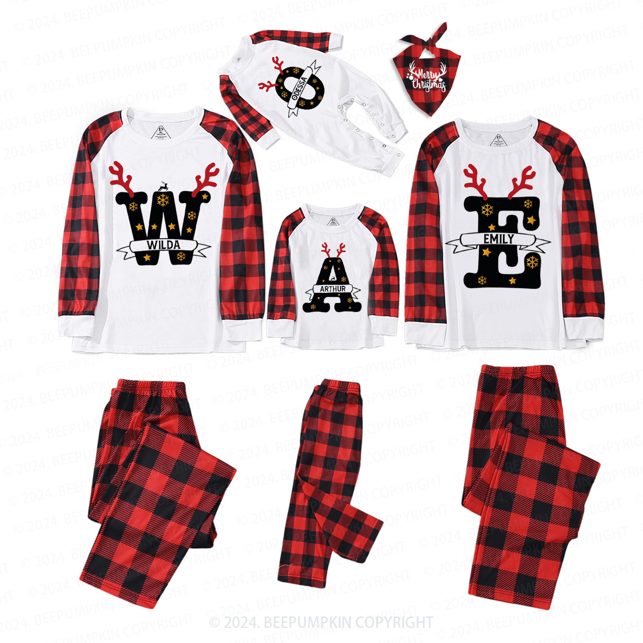 Personalized Antlers And Golden Snowflakes Matching Pajamas Beepumpkin