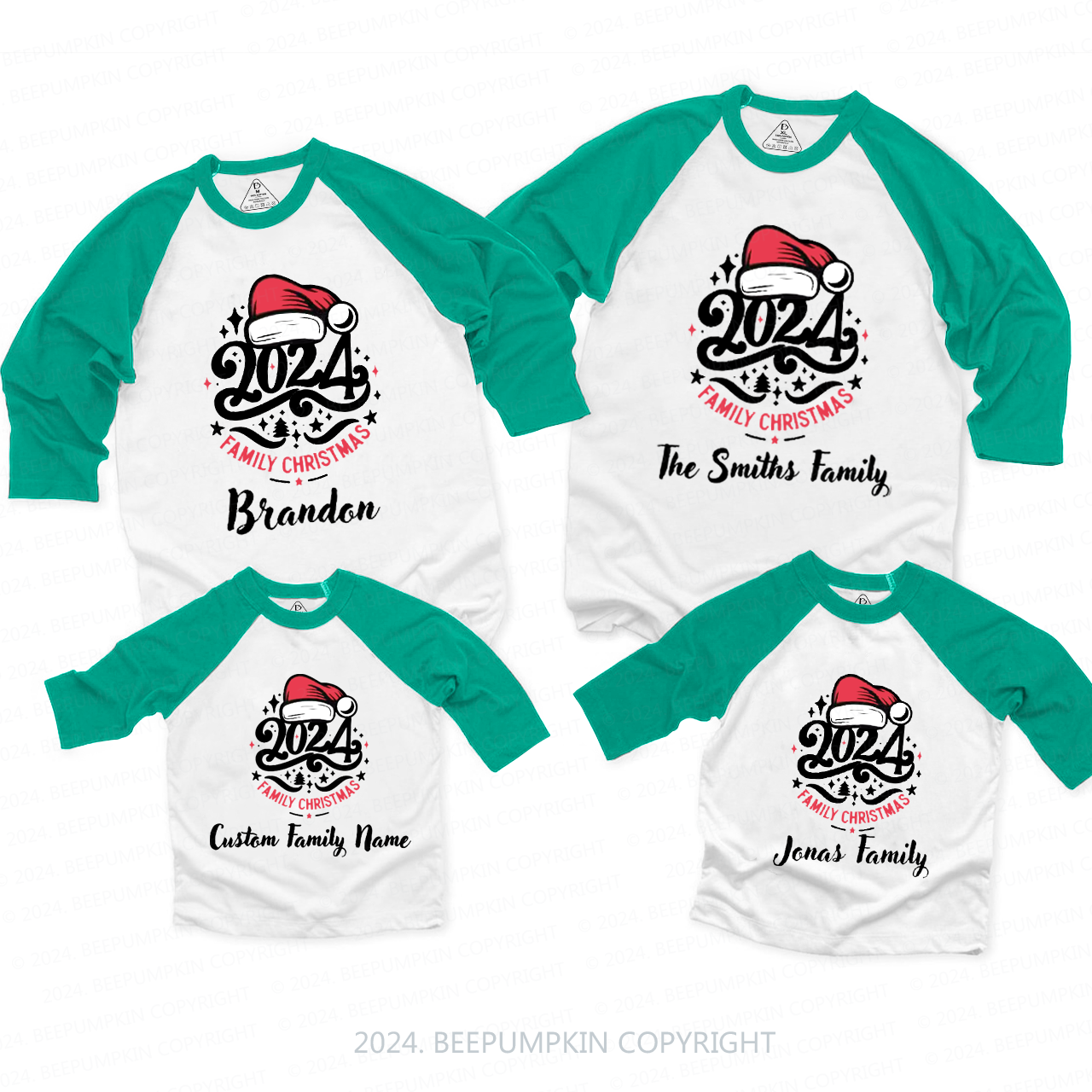 Personalized Family Christmas Family Matching Raglan Sleeves T-Shirts Beepumpkin 