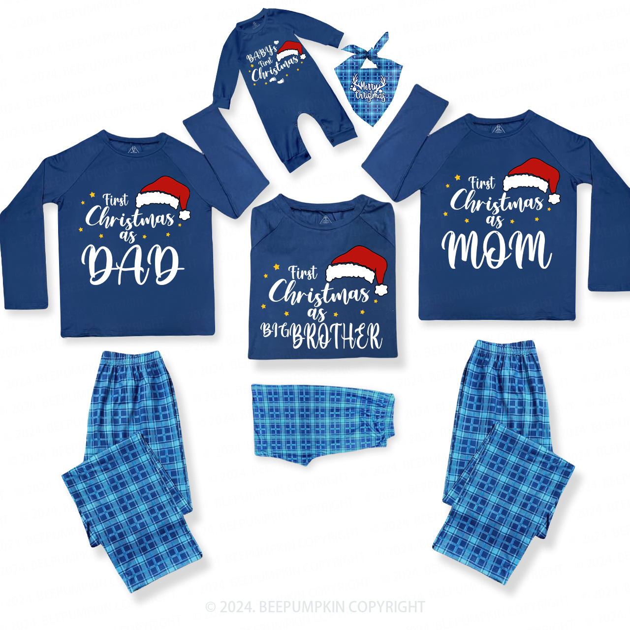 Personalized First Christmas As Family Matching Blue Pajamas Beepumpkin