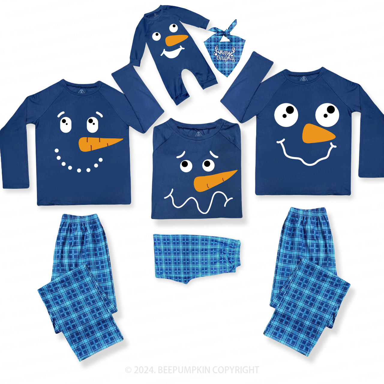 Duckbill Emoticon Family Matching Blue Pajamas Beepumpkin