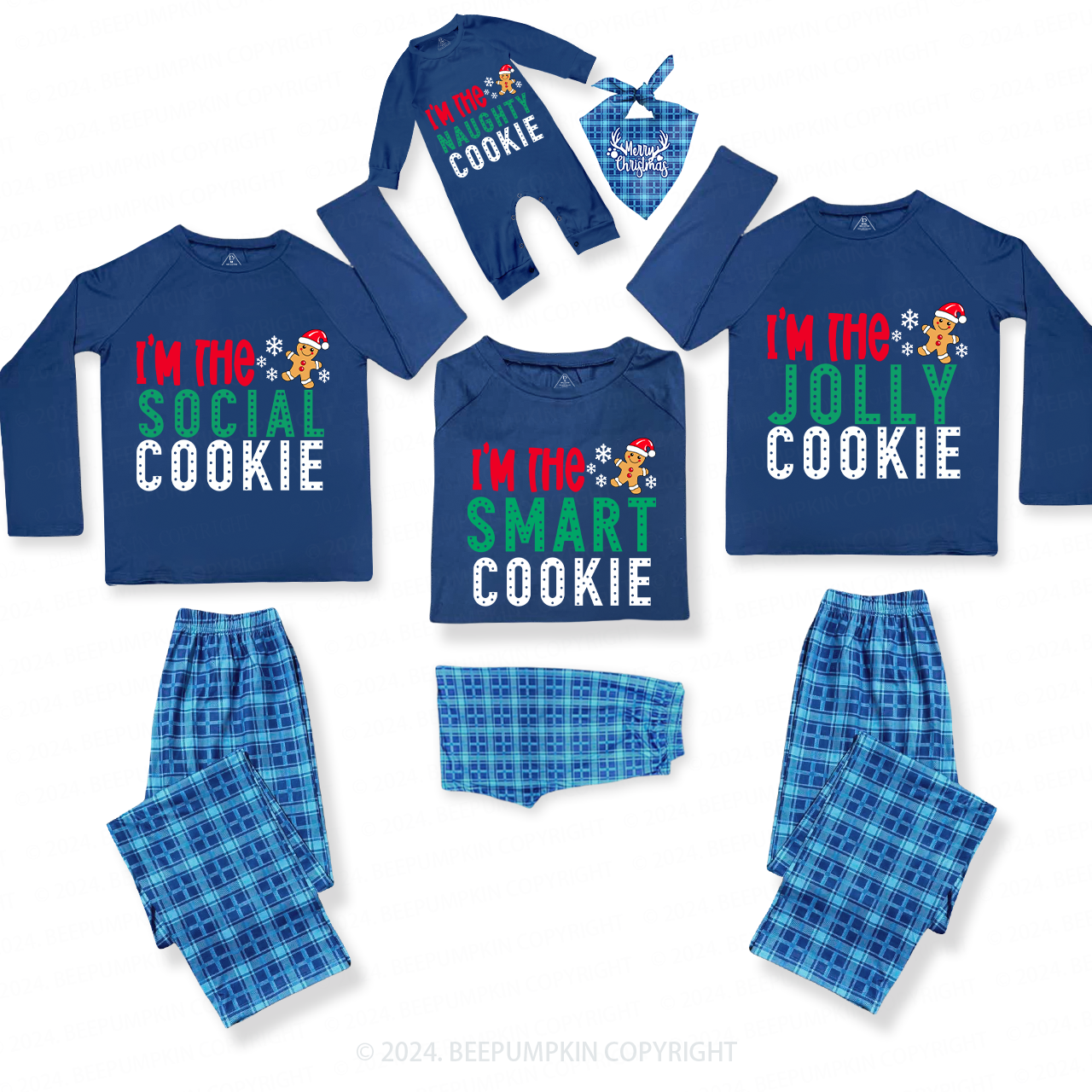 Funny Gingerbread Christmas Family Matching Blue Pajamas Beepumpkin