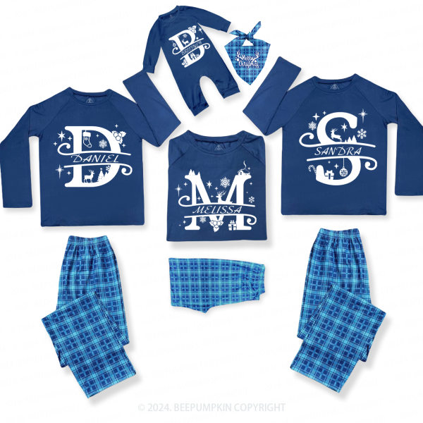 Image of Personalized Elk Snowflake Element Family Matching Blue Pajamas Beepumpkin