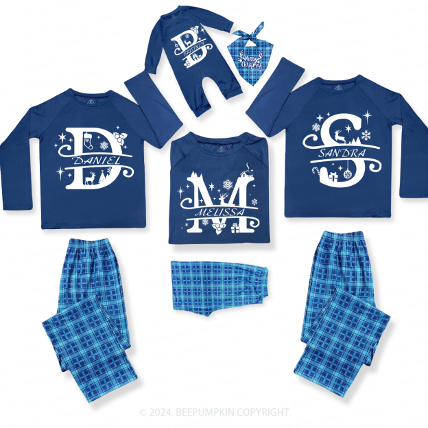 Personalized Elk Snowflake Element Family Matching Blue Pajamas Beepumpkin