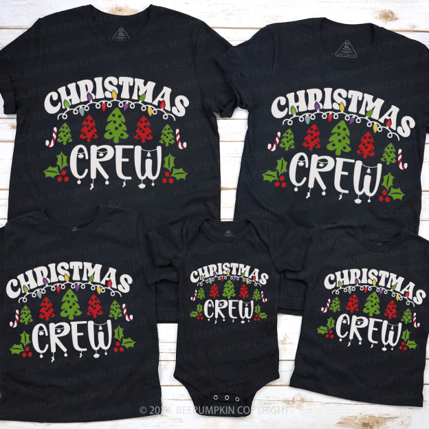 Christmas Crew Tree And Light Family Matching T-Shirts Beepumpkin