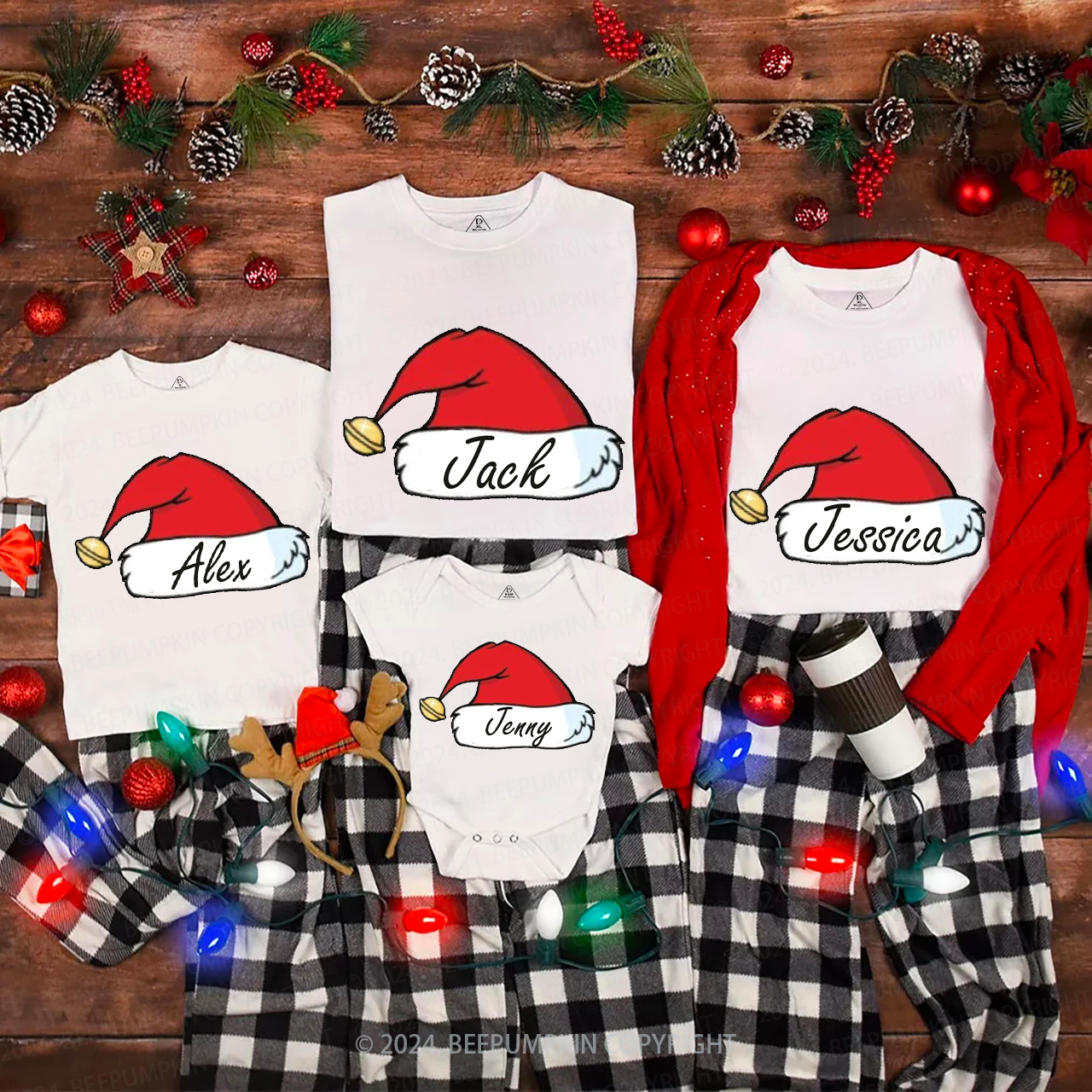 Personalized Bell Santa Hat Family Matching T-Shirts Beepumpkin