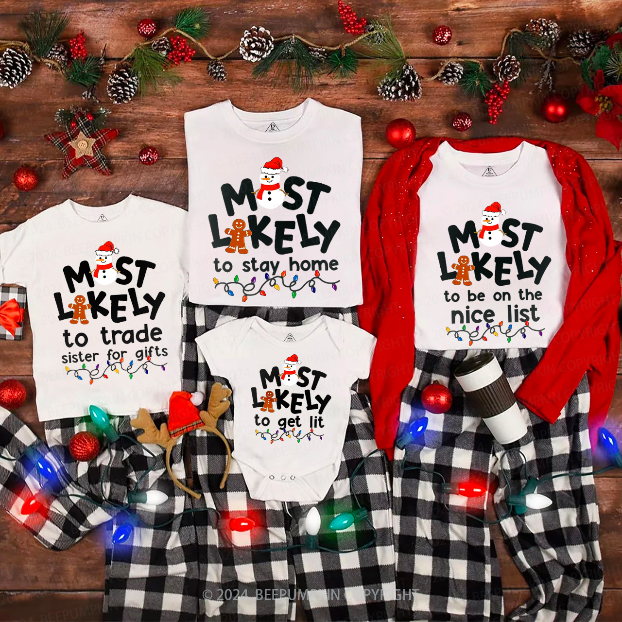 Most Likely To Gingerbread And Snowman Family Matching T-Shirts Beepumpkin