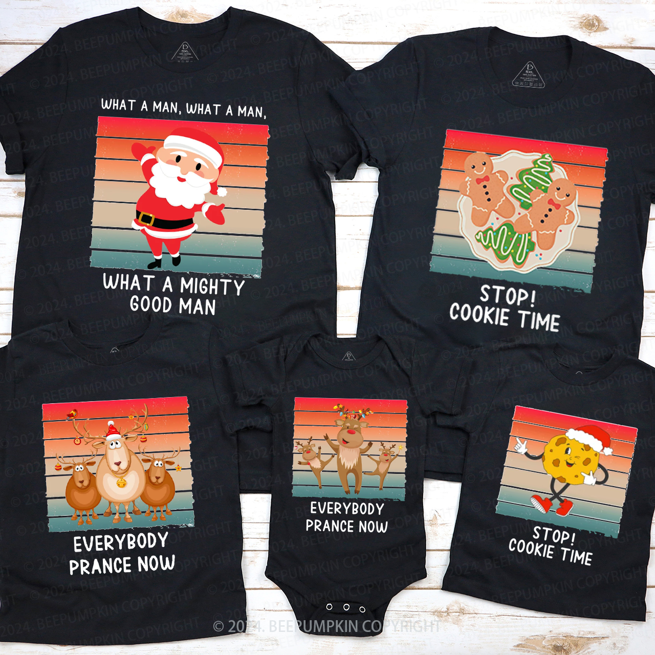 Cartoon Snowman Elk Cookies Christmas Family Matching T-Shirts Beepumpkin