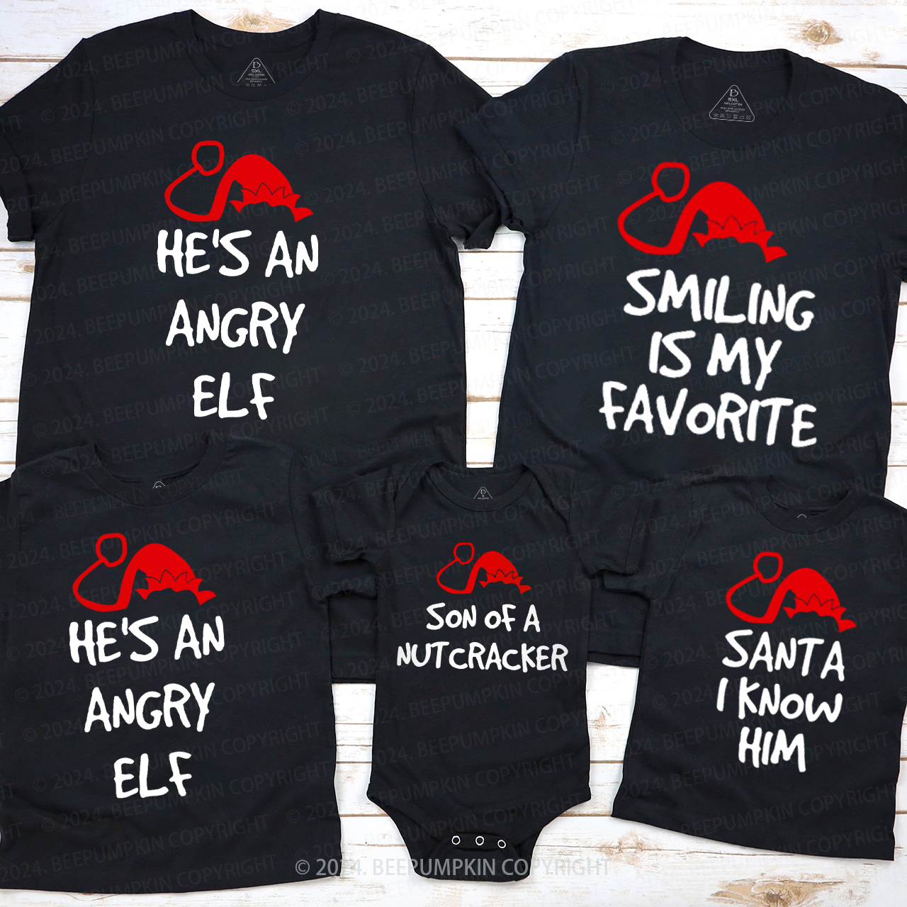 Elf Red Green Hat Quote Christmas Family Matching T-Shirts Beepumpkin