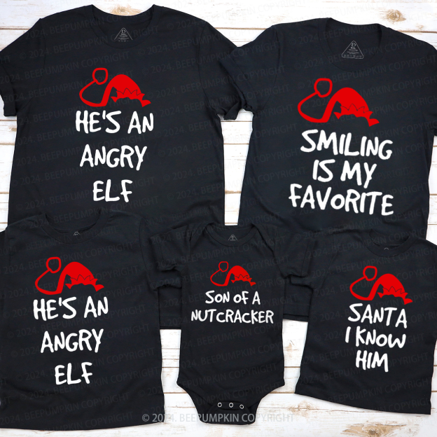 Elf Red Green Hat Quote Christmas Family Matching T-Shirts Beepumpkin