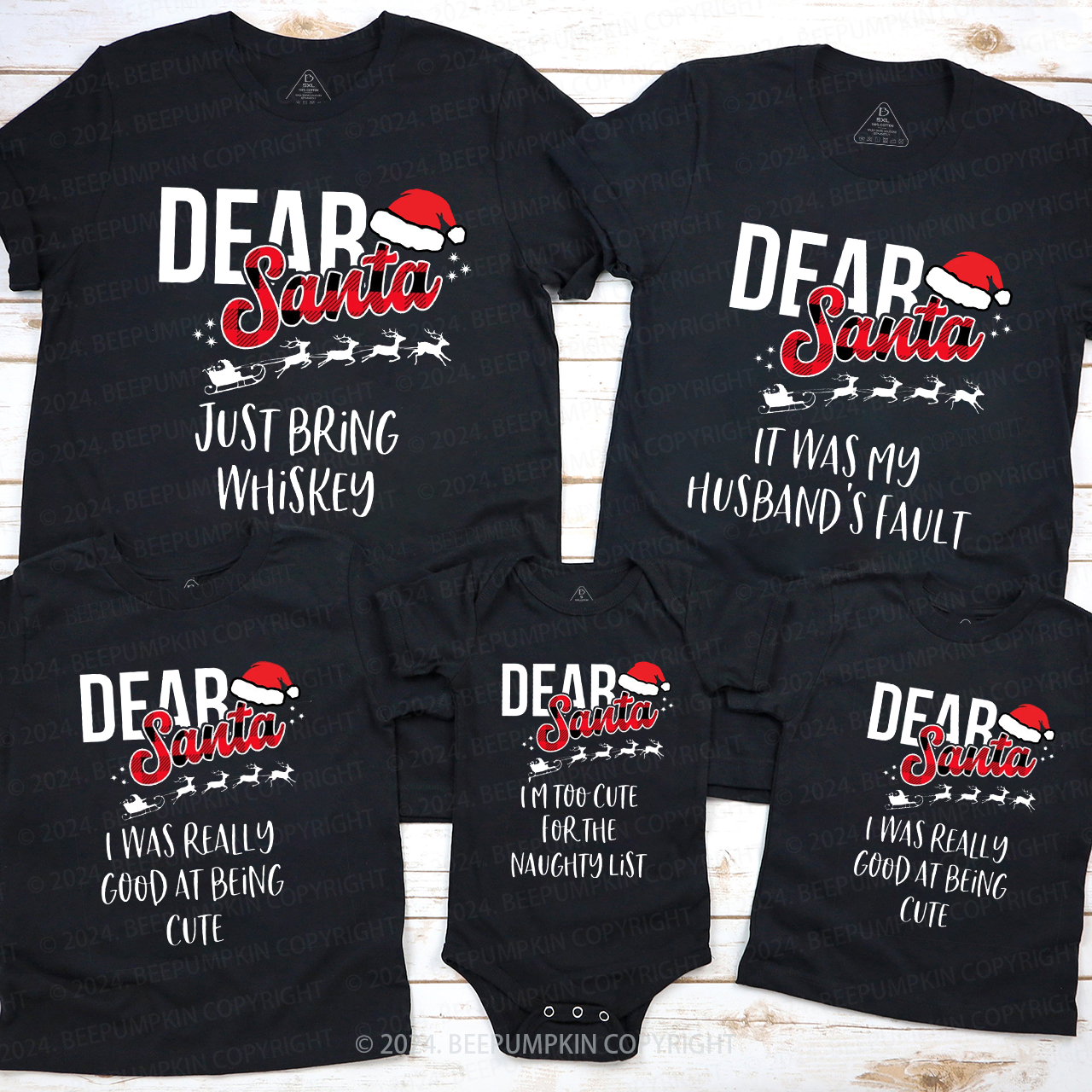 Dear Santa Elk Sleigh Family Matching T-Shirts Beepumpkin