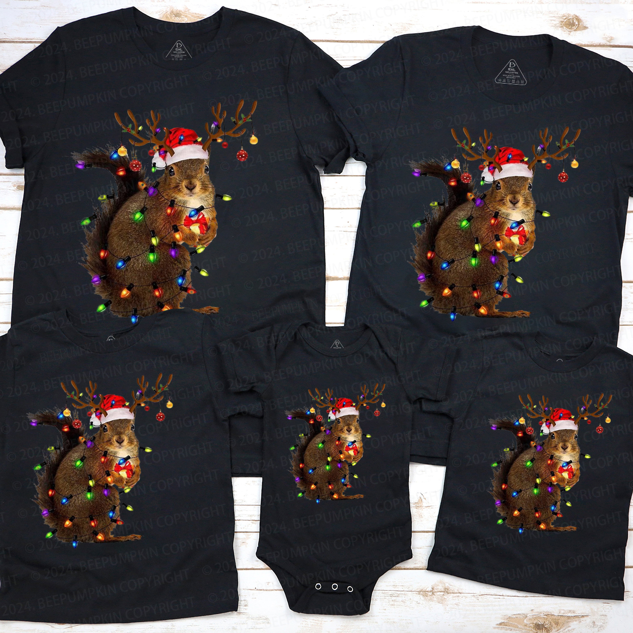 Squirrel Christmas Lights Family Matching T-Shirts Beepumpkin