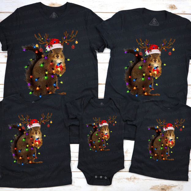 Squirrel Christmas Lights Family Matching T-Shirts Beepumpkin