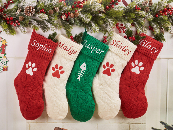 Image of Personalized Name Knitting Short Christmas Stockings Beepumpkin