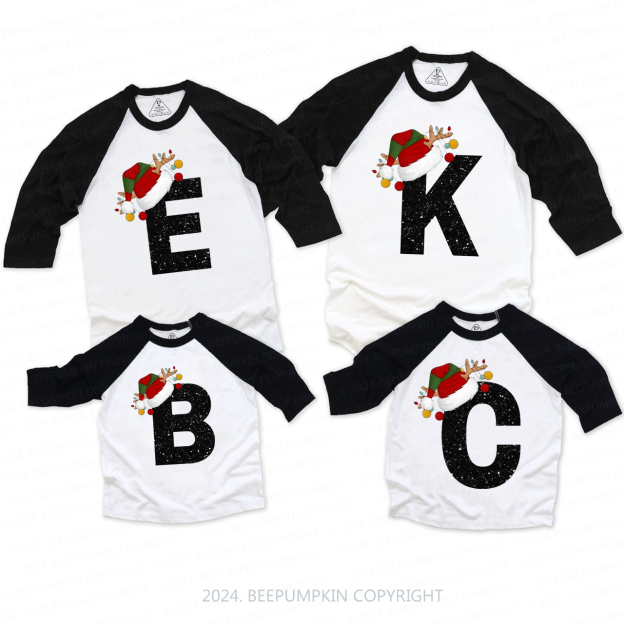 Personalized Christmas Alphabet Family Matching Raglan Sleeves T-Shirts Beepumpkin 