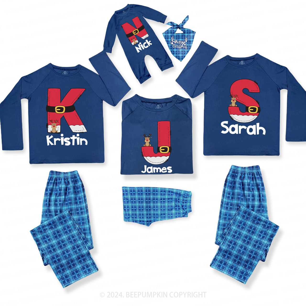 Personalized Leather Belt With Letters Family Matching Blue Pajamas Beepumpkin