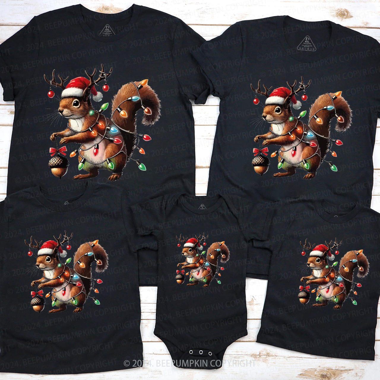 Christmas Peanut Squirrel Family Matching T-Shirts Beepumpkin