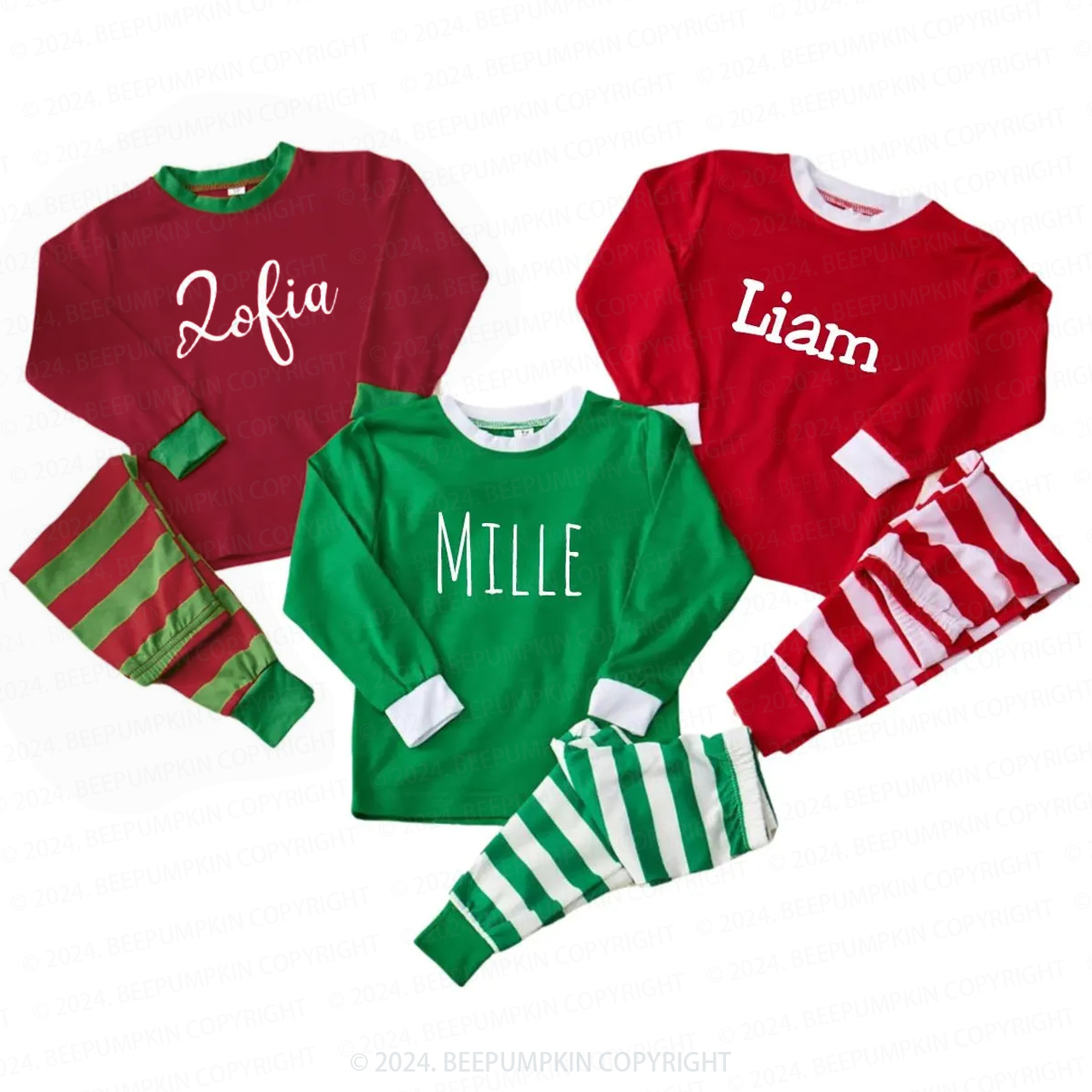 Personalized Matching Striped Xmas Pajamas For Family Members