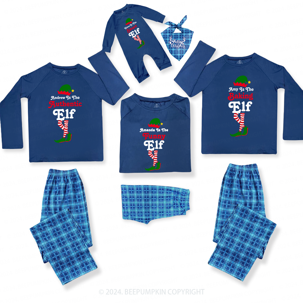Personalized Elf Squad Family Matching Blue Pajamas Beepumpkin